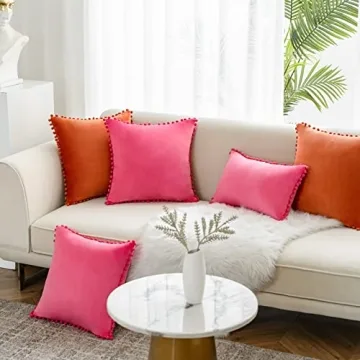 Velvet Pom-pom Throw Pillow Covers Set of 2 by VK VK·LIVING