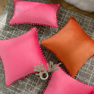 Velvet Pom-pom Throw Pillow Covers Set of 2 by VK VK·LIVING