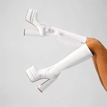 WETKISS Stylish White Platform Knee High Boots for Women