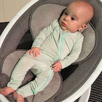 Aablexema Baby Footless Pajamas Zipper with Mitten, Rayon from Bamboo, Infant Long Sleeve Romper Pjs(Grey & Light Green,0-3m)