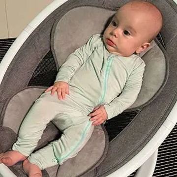 Aablexema Baby Footless Pajamas Zipper with Mitten, Rayon from Bamboo, Infant Long Sleeve Romper Pjs(Grey & Light Green,0-3m)