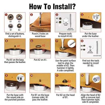 Alritz 120 Set Leather Snap Fasteners Kit, 12.5mm Metal Button Snaps Press Studs with 4 Setter Tools, 6 Colors Leather Snaps for Clothes, Jackets, Jeans Wears, Bracelets, Bags