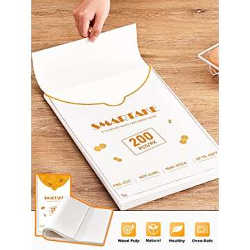 SMARTAKE 200 Pcs Parchment Paper Baking Sheets, 9x13 Inch Non-Stick Precut Baking Parchment, Suitable for Baking Grilling Air Fryer Steaming Bread Cup Cake Cookie and More (White)