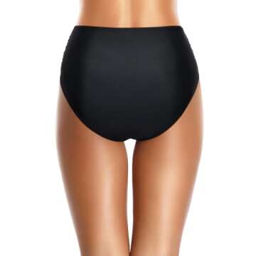 Holipick Black Bathing Suit Bottoms for Women - High Waisted Bikini Bottoms Ruched Tummy Control Swi...