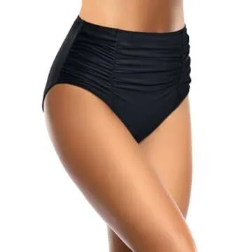 Holipick Black Bathing Suit Bottoms for Women - High Waisted Bikini Bottoms Ruched Tummy Control Swimsuit Bottom L