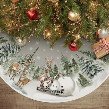 AVOIN colorlife Snowman Reindeer Snowflake Christmas Tree Skirt 36 Inch, Winter Holiday Tree Mat Dec...