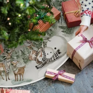 AVOIN Snowman Reindeer Snowflake Christmas Tree Skirt