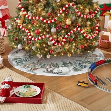 AVOIN Snowman Reindeer Snowflake Christmas Tree Skirt