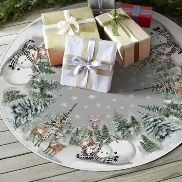 AVOIN Snowman Reindeer Snowflake Christmas Tree Skirt