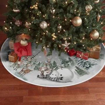 AVOIN Snowman Reindeer Snowflake Christmas Tree Skirt