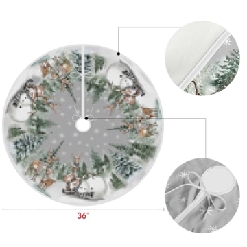 AVOIN Snowman Reindeer Snowflake Christmas Tree Skirt