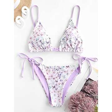ZAFUL Women's Triangle Bikini Floral String Bikini Set Two Piece Swimsuit Bathing Suits (2-Mauve, M)