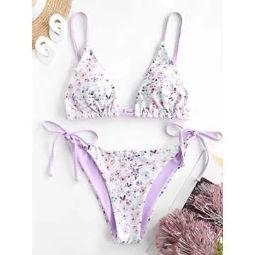 ZAFUL Women's Triangle Bikini Floral String Bikini Set Two Piece Swimsuit Bathing Suits (2-Mauve, M)