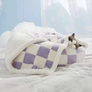 Lesure Donut Small Dog Bed with Waterproof Puppy Blanket - Round Cat Beds for Indoor Cats Calming Pet Beds 20 inch with Washable Double Sided Dog Blankets 25x35 inch