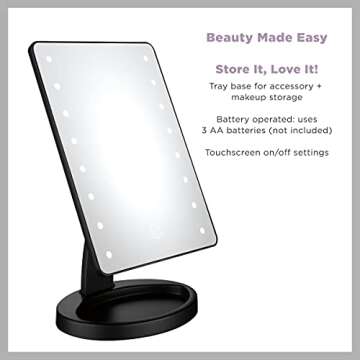 Conair Lighted Makeup Mirror, LED Vanity Mirror with Storage Base, Battery Operated in Black
