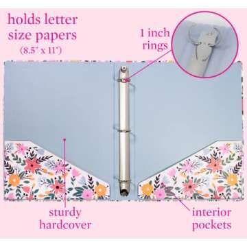Steel Mill & Co Cute Decorative Hardcover 3 Ring Binder for Letter Size Paper, 1 Inch Round Rings, F...