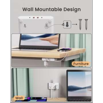 HOPOW Flat Plug Power Strip 6 ft, Thin Extension Cord with 5 Outlets 4 USB Ports (2 USB C), Surge Protector Power Strip 1700 Joules, White Charging Station for Office Home Dorm Room Essentials