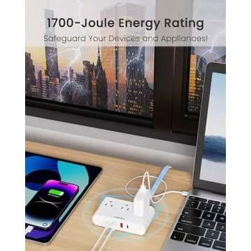 HOPOW Flat Plug Power Strip 6 ft, Thin Extension Cord with 5 Outlets 4 USB Ports (2 USB C), Surge Protector Power Strip 1700 Joules, White Charging Station for Office Home Dorm Room Essentials