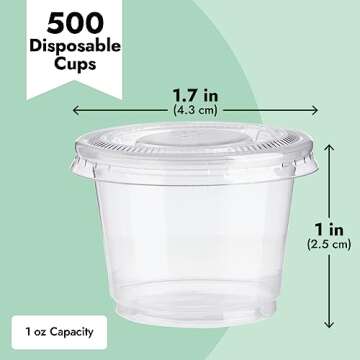Juvale Disposable 1 Oz Portion Cups with Lids for Parties and Events In Bulk, Small Containers for Sample Tasting, Party Shots, Condiments, Sauces, Communion - Clear - 500-Pack