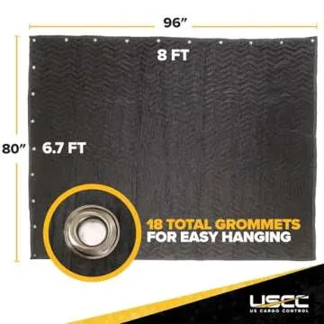 US Cargo Control 96"x80" Extra Large Sound Dampening Blanket with Grommets for Wall Hanging, Acoustic Blanket, Sound Reducing Blanket, Machine Washable, 12 Pounds, Black