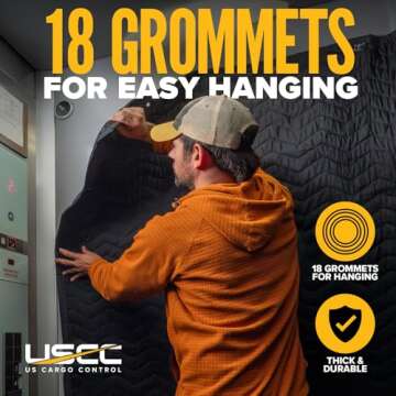 US Cargo Control 96"x80" Extra Large Sound Dampening Blanket with Grommets for Wall Hanging, Acoustic Blanket, Sound Reducing Blanket, Machine Washable, 12 Pounds, Black