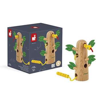 Janod - Tropik Lace-Up Tropical Tree - Wooden Early-Learning Toy - Educational Toy: Fine Motor and C...