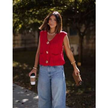 Bgylu Women's Sleeveless Chunky Knit Top Casual Cropped Button Down Sweater Vest Open Front Cardigan...
