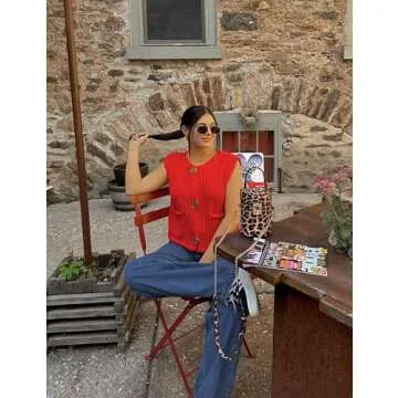 Bgylu Women's Stylish Sleeveless Chunky Knit Top