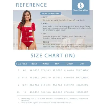 Saodimallsu Womens Short Puff Sleeve One Piece Swimsuit Square Neck Sexy Backless Tummy Control Bathing Suit Red