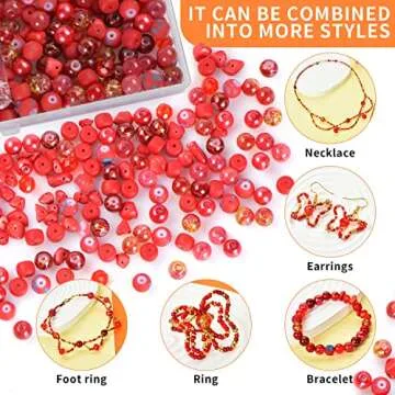 Glass Beads for Jewelry Making, 900pcs Red Beads Jewelry Making kit, 8mm Round Assorted Beads with Bicone Beads and Seed Beads for Bracelet Making
