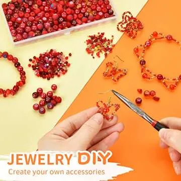 Glass Beads for Jewelry Making, 900pcs Red Beads Jewelry Making kit, 8mm Round Assorted Beads with Bicone Beads and Seed Beads for Bracelet Making