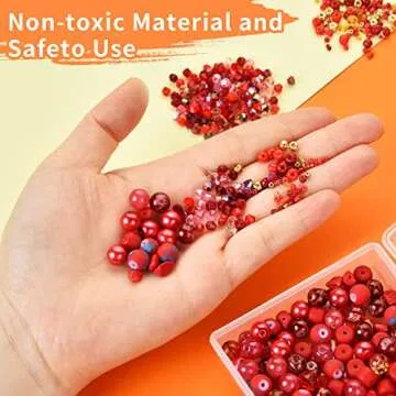 Glass Beads for Jewelry Making, 900pcs Red Beads Jewelry Making kit, 8mm Round Assorted Beads with Bicone Beads and Seed Beads for Bracelet Making
