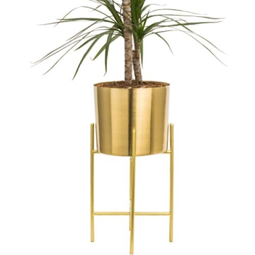 kimisty Modern Mid Century Brass Gold Planter with Gold Stand, 7 Inch Large Planter Pot with Metal S...