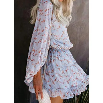 Cute Floral Boho Mini Dress for Women - Dokotoo