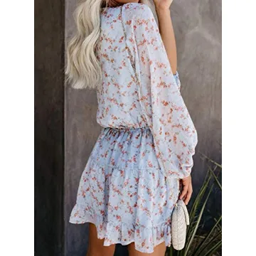 Cute Floral Boho Mini Dress for Women - Dokotoo