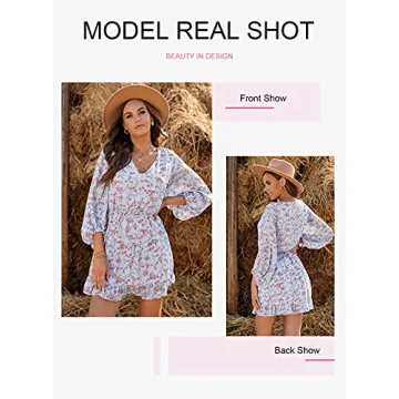 Cute Floral Boho Mini Dress for Women - Dokotoo