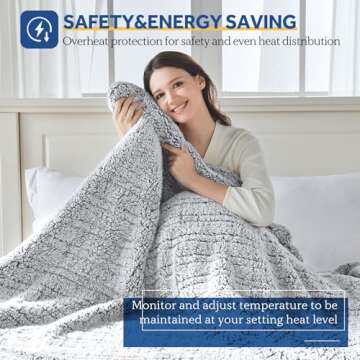 Sealy Electric Blanket Twin Size, Soft Sherpa Heated Blanket Single Control with 10 Heating Levels &...