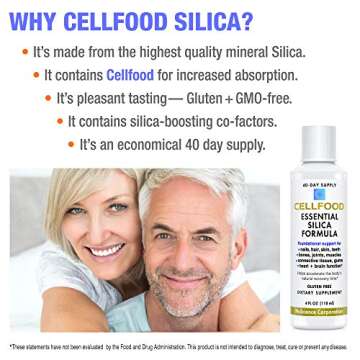 Cellfood Essential Silica Anti-Aging Formula, 4 fl oz - Supports Healthy Bones, Joints, Hair, Skin, Nails, Teeth & Gums - Easy to Absorb Liquid - Gluten Free, Thiaminase Free, Non-GMO - 40-Day Supply