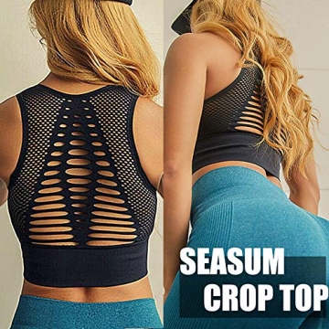 SEASUM Women's Longline Sport Bra Seamless Yoga Crop Top Medium-Low Support Workout Bra