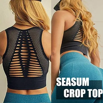 SEASUM Women's Longline Sport Bra Seamless Yoga Crop Top Medium-Low Support Workout Bra