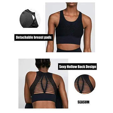 SEASUM Women's Longline Sport Bra Seamless Yoga Crop Top Medium-Low Support Workout Bra