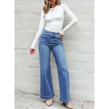 Sidefeel Women's High Waist Flare Jeans – Baggy Stretchy Wide Leg Denim Pants