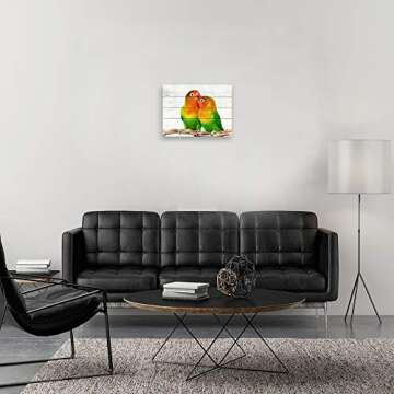 Mon Art-Couple of Lovebird Canvas Print Green Parrot Bird Picture Wall Art for Bedroom Living Room Artwork Modern Wedding Decoration Home Decor,12x16 in 1 Panel,Framed,Yellow