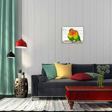 Mon Art-Couple of Lovebird Canvas Print Green Parrot Bird Picture Wall Art for Bedroom Living Room Artwork Modern Wedding Decoration Home Decor,12x16 in 1 Panel,Framed,Yellow