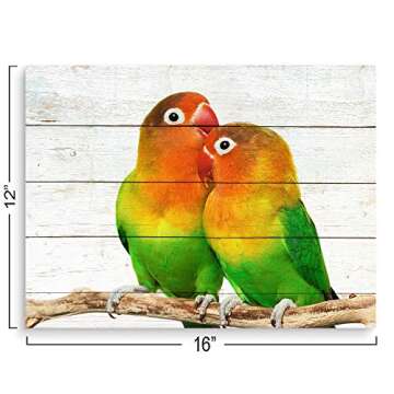 Mon Art-Couple of Lovebird Canvas Print Green Parrot Bird Picture Wall Art for Bedroom Living Room Artwork Modern Wedding Decoration Home Decor,12x16 in 1 Panel,Framed,Yellow