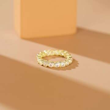 Mameloly 3.8mm Wedding Bands for Women Cubic Zirconia 14K Gold Plated Full Eternity Stackable Engagement Promise Rings for Her Size 7