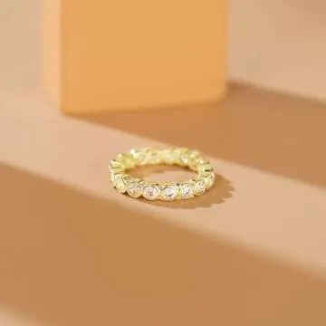 Mameloly 3.8mm Wedding Bands for Women Cubic Zirconia 14K Gold Plated Full Eternity Stackable Engagement Promise Rings for Her Size 7