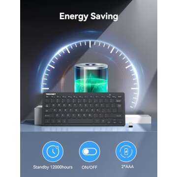 Compact TECKNET Wireless Keyboard with 12-Month Battery