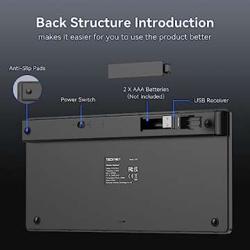 Compact TECKNET Wireless Keyboard with 12-Month Battery