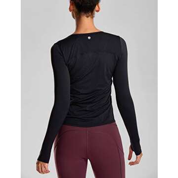 CRZ YOGA Long Sleeve Workout Tshirts Athletic Shirts for Women Yoga Tops with Thumbholes Black S(4-6)